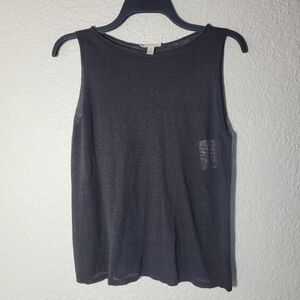 Eileen Fisher Tank Top Women S Black Organic Linen Sleeveless Lightweight Sheer